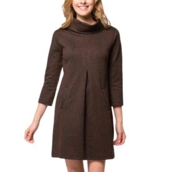 Tyler Boe Sz M Brown Cotton Cashmere Blend Midi Dress Stretch Cowl Neck - Picture 1 of 10